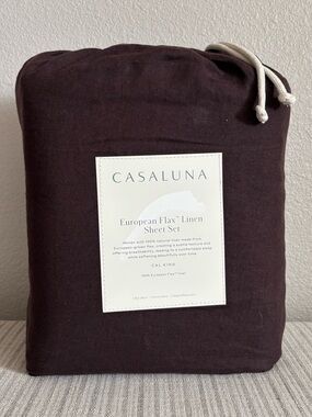 NWT California King 100% Linen Sheet Set Dark Fig - Casaluna